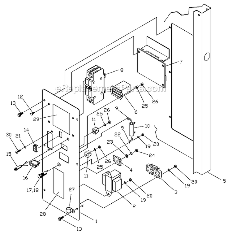 Control Panel Diagram and Parts List for  Briggs and Stratton Generator